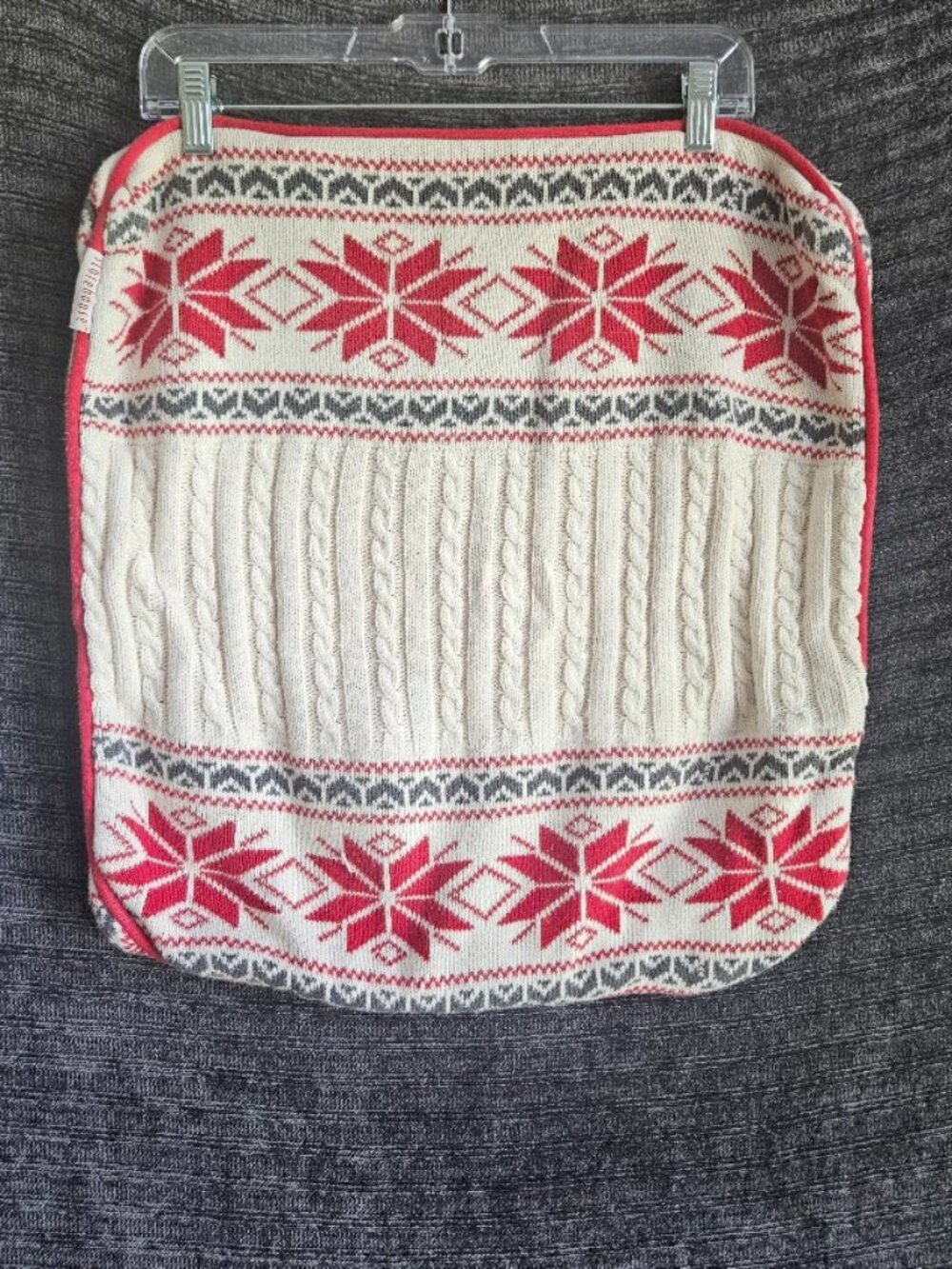 Storehouse Nordic Cable Sweater Knit Zip Decor Pillow Cover Red Ivory 18x18
